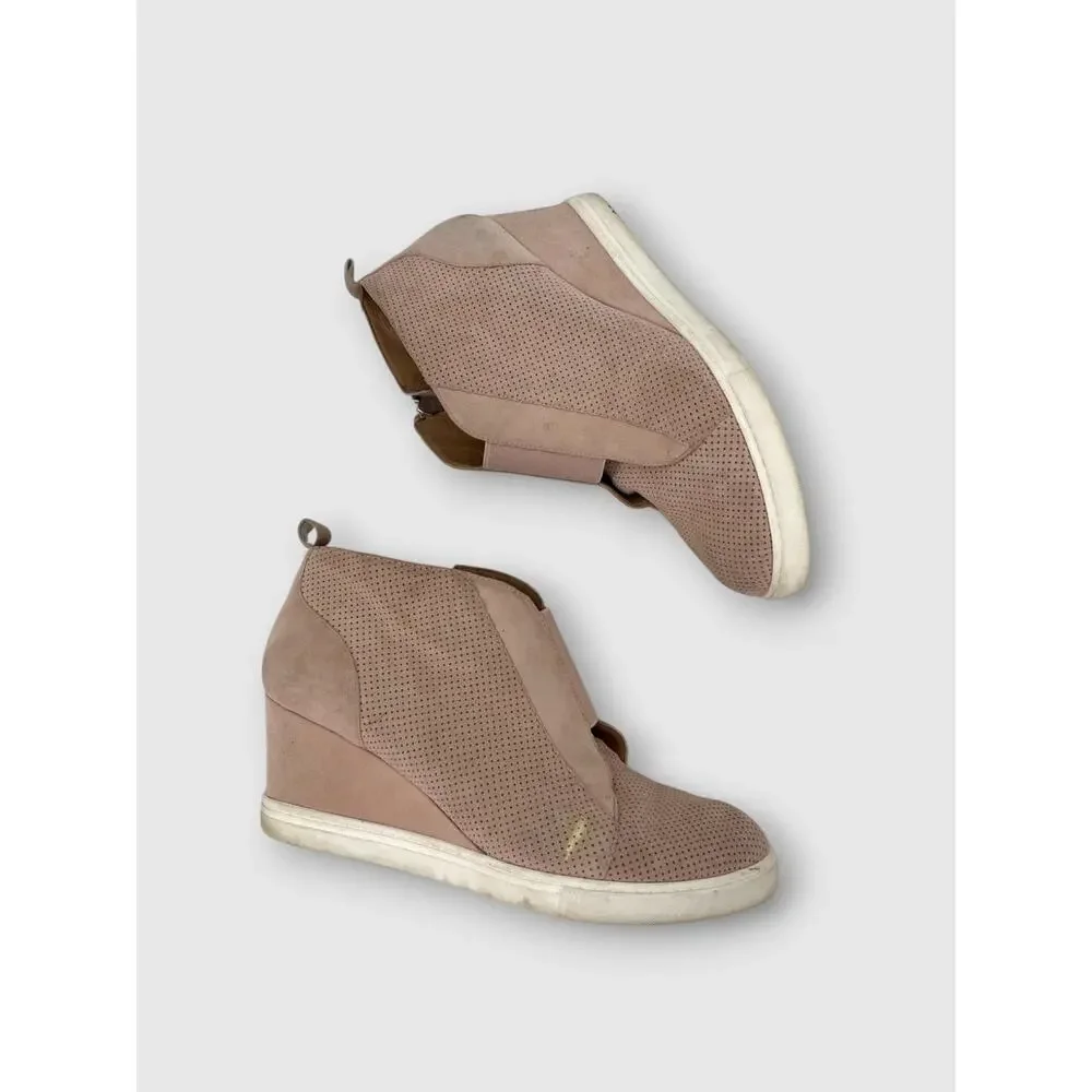 Linea Paolo Perforated Suede Wedge Sneaker Booties Blush Taupe Size 9.5M